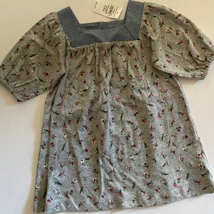 baby GAP flower print cotton dress w denim detail